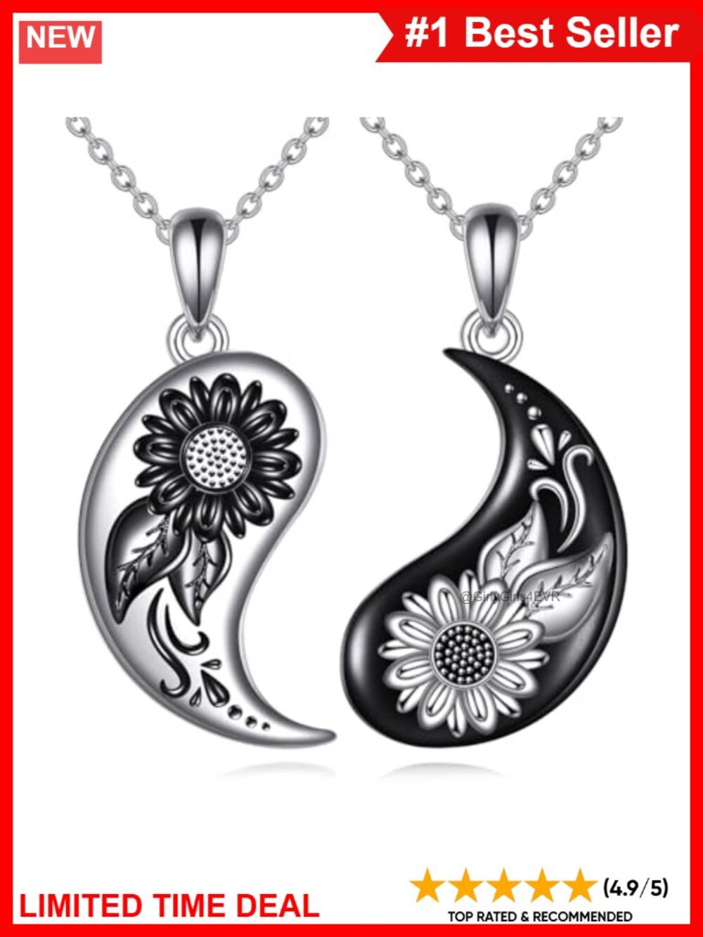 Yin Yang Necklace 925 Sterling Silver Angel Wings Pendant Necklace for Women Men